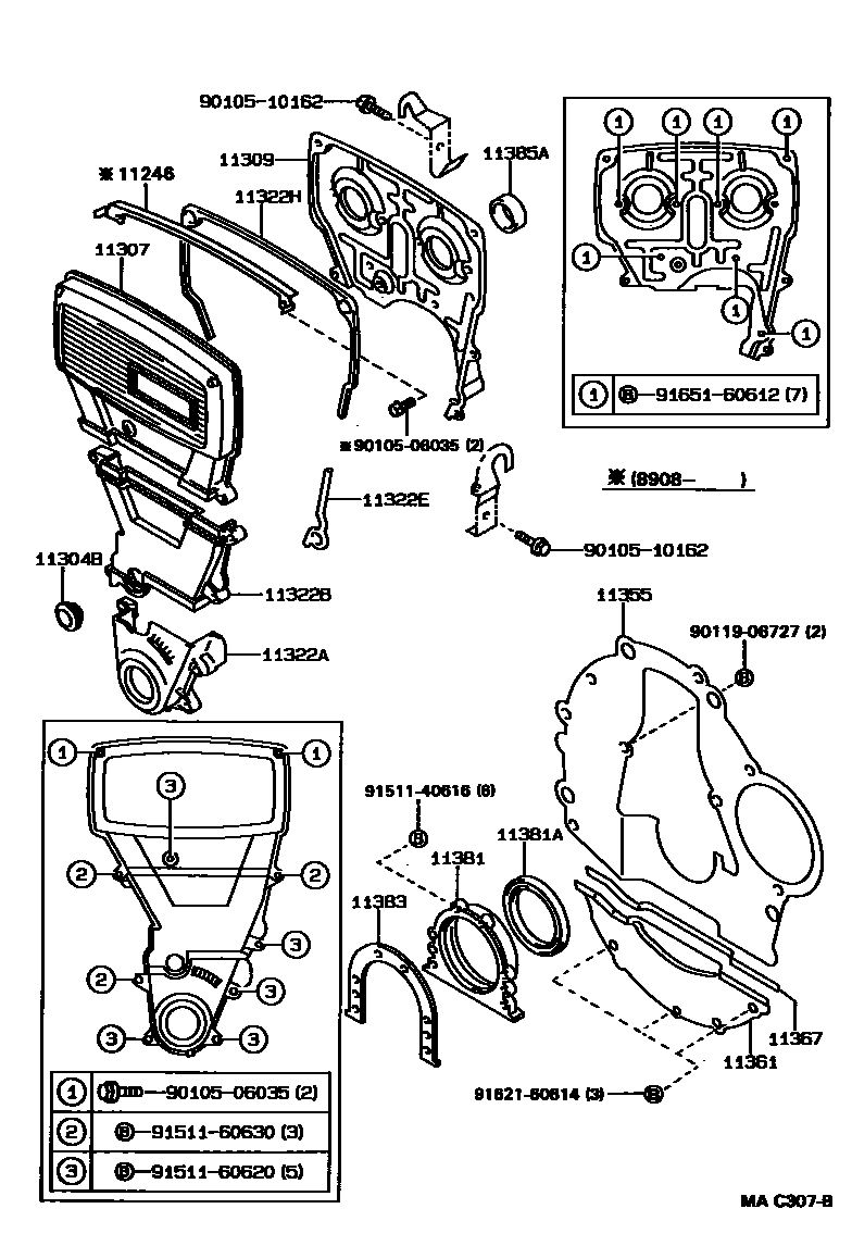 Toyota COROLLA Timing Gear Cover & Rear End Plate EPC diagram — MAC307B