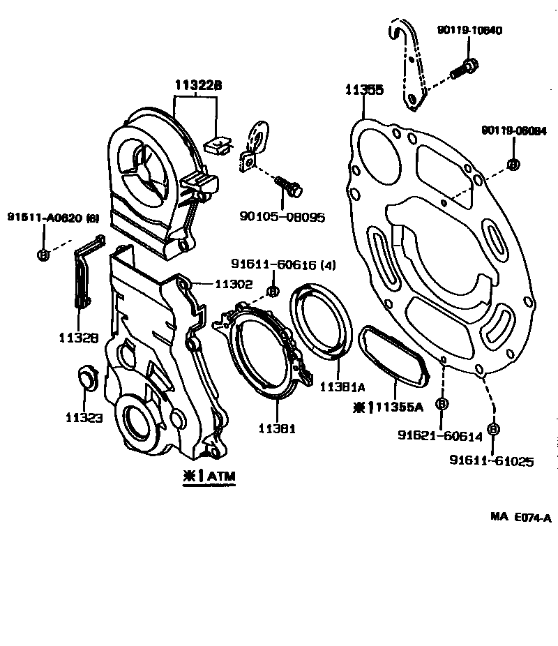 Toyota COROLLA Timing Gear Cover & Rear End Plate EPC diagram — MAE074A