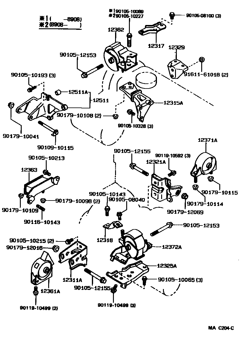 Toyota COROLLA Engine Mounting EPC diagram — MAC204C