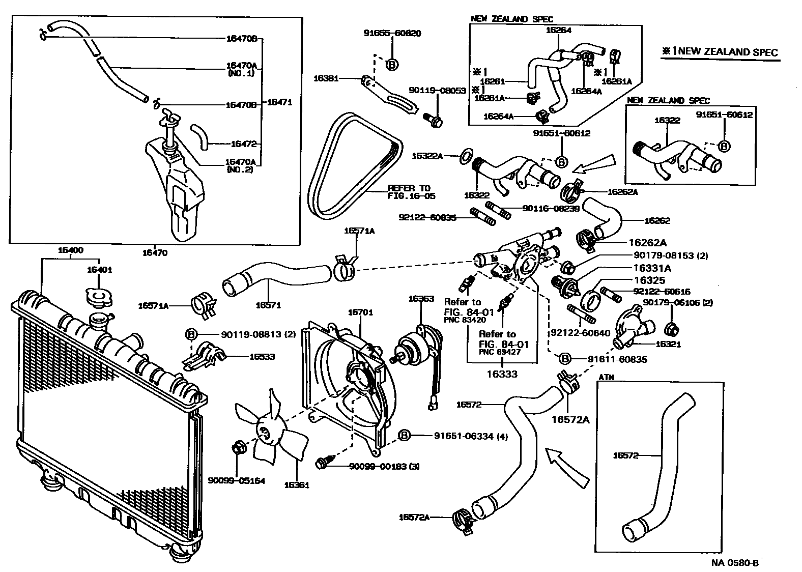 Toyota COROLLA RADIATOR & WATER OUTLET EPC diagram — NA0580B