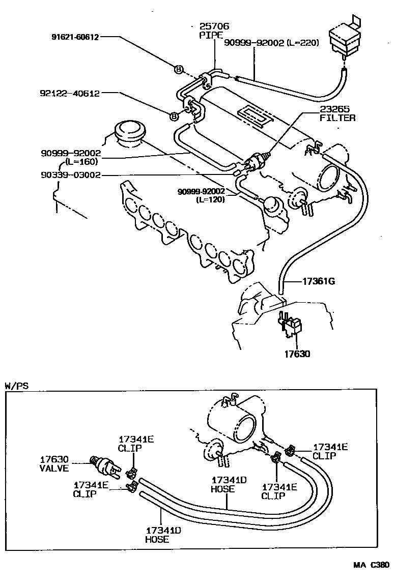 Toyota COROLLA vacuum tube EPC diagram — MAC380