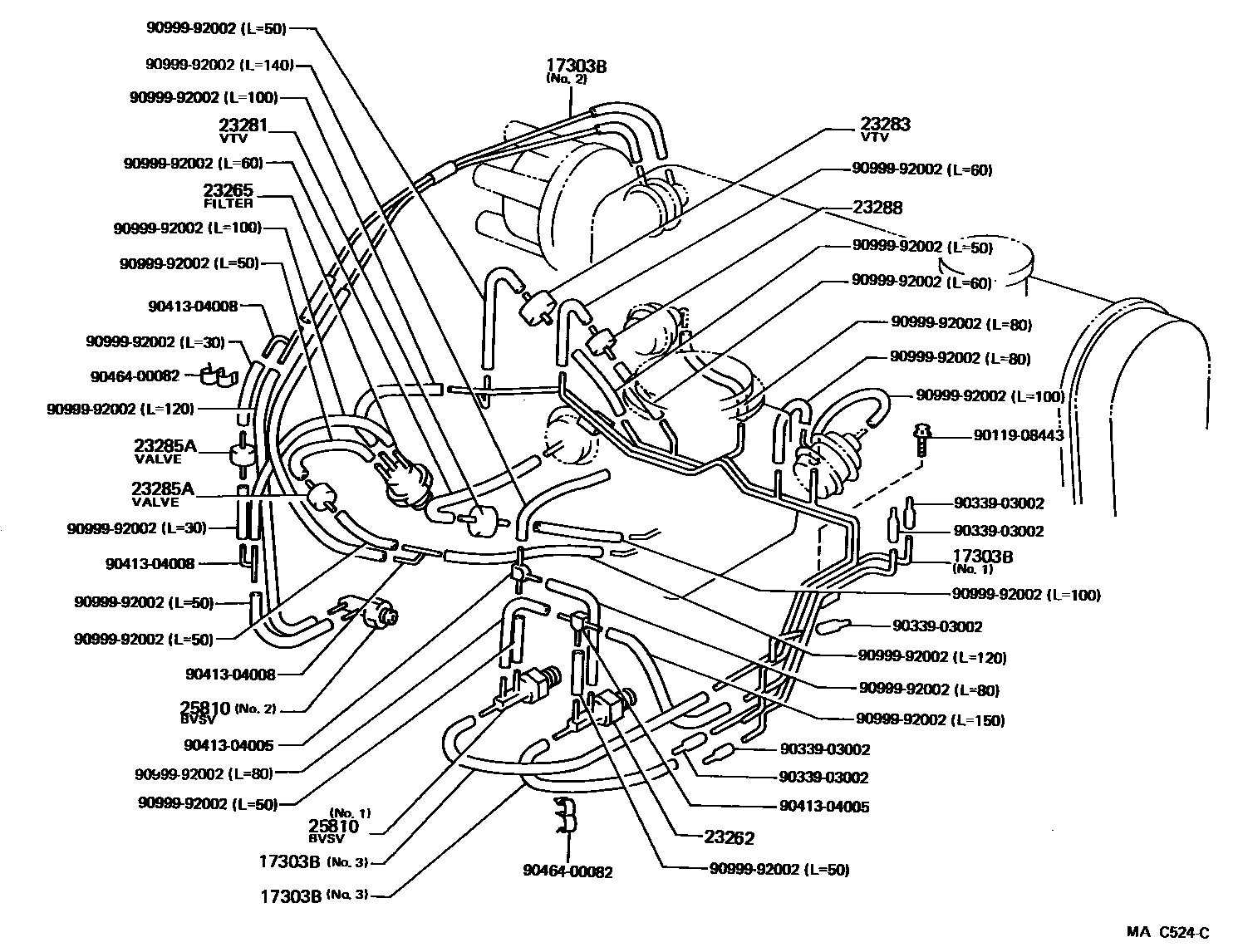 Toyota COROLLA vacuum tube EPC diagram — MAC524C