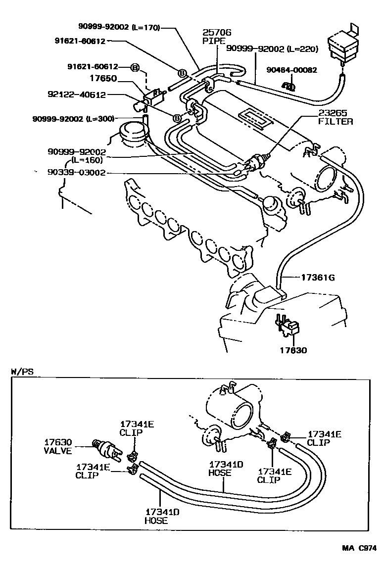 Toyota COROLLA vacuum tube EPC diagram — MAC974