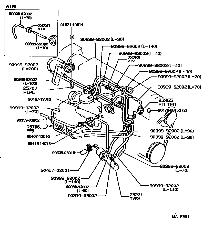 Toyota COROLLA vacuum tube EPC diagram — MAE401