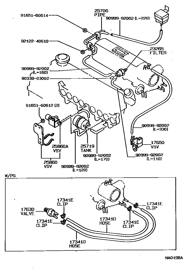 Toyota COROLLA vacuum tube EPC diagram — NA0198A
