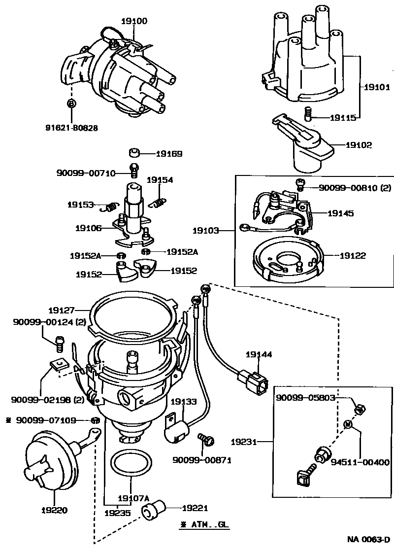 Toyota COROLLA 分电器 EPC diagram — NA0063D