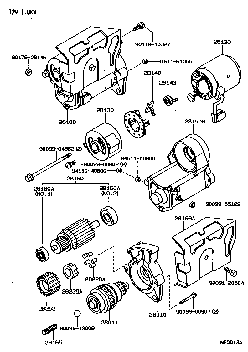 Toyota COROLLA 起动机 EPC diagram — NE0013A