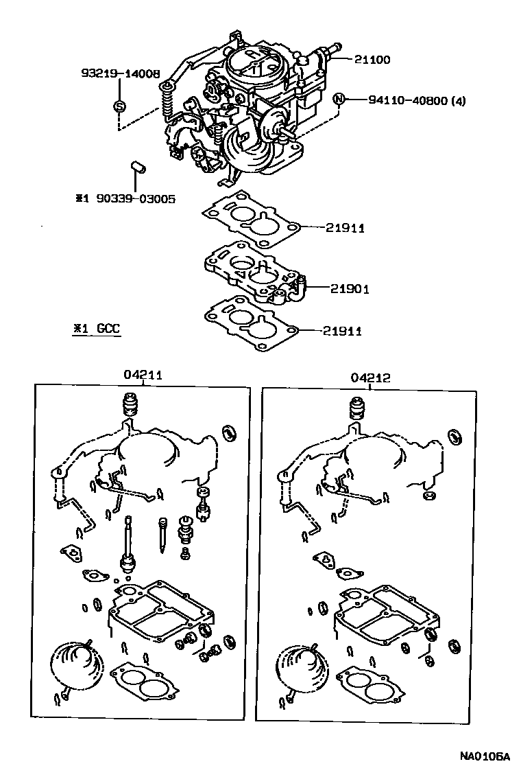 Toyota COROLLA carburetor assembly EPC diagram — NA0106A