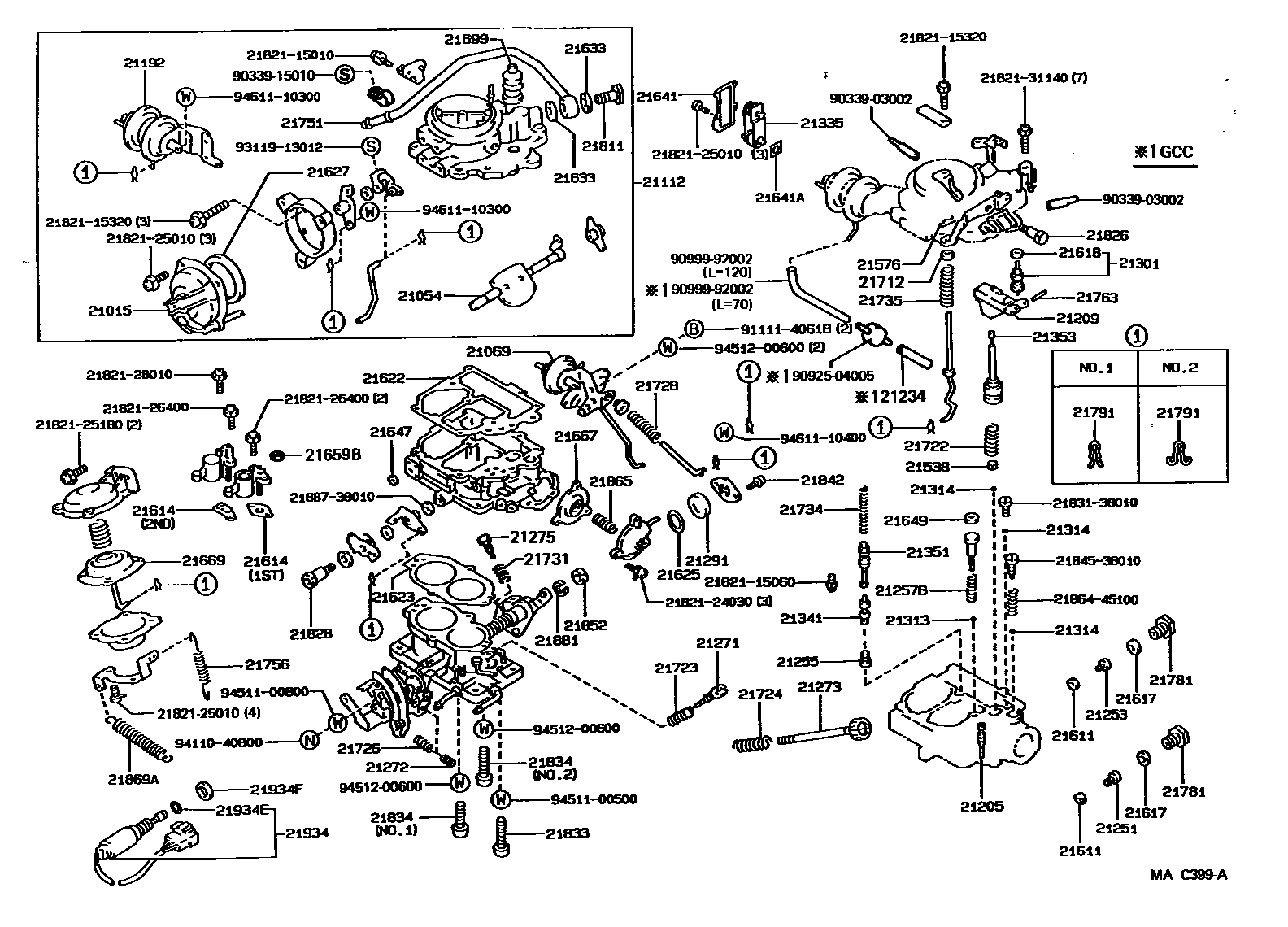 Toyota COROLLA 化油器 EPC diagram — MAC399A