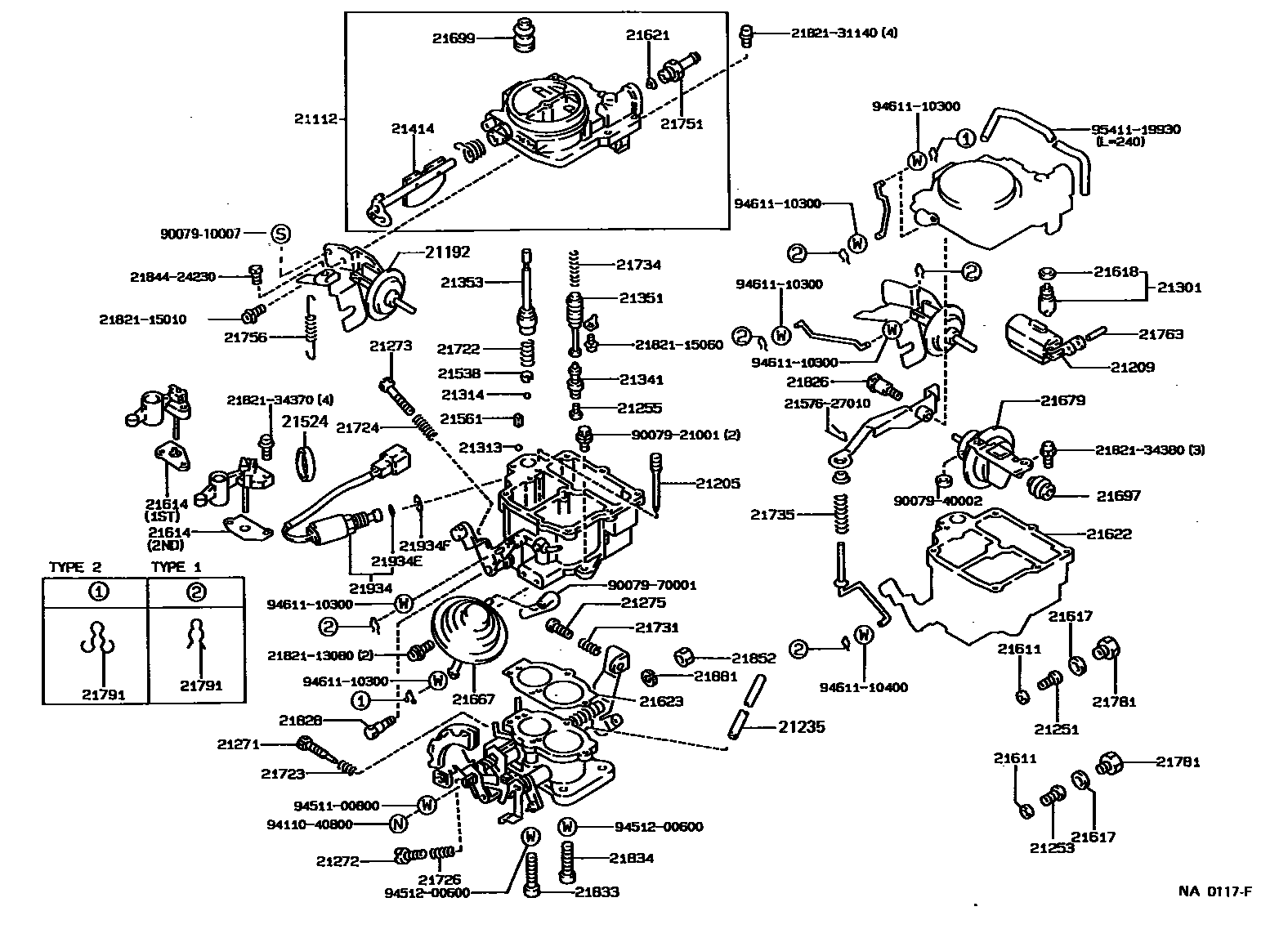 Toyota COROLLA 化油器 EPC diagram — NA0117F