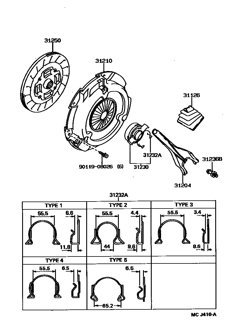 Toyota COROLLA 离合器和分离叉 EPC diagram — MCJ416A
