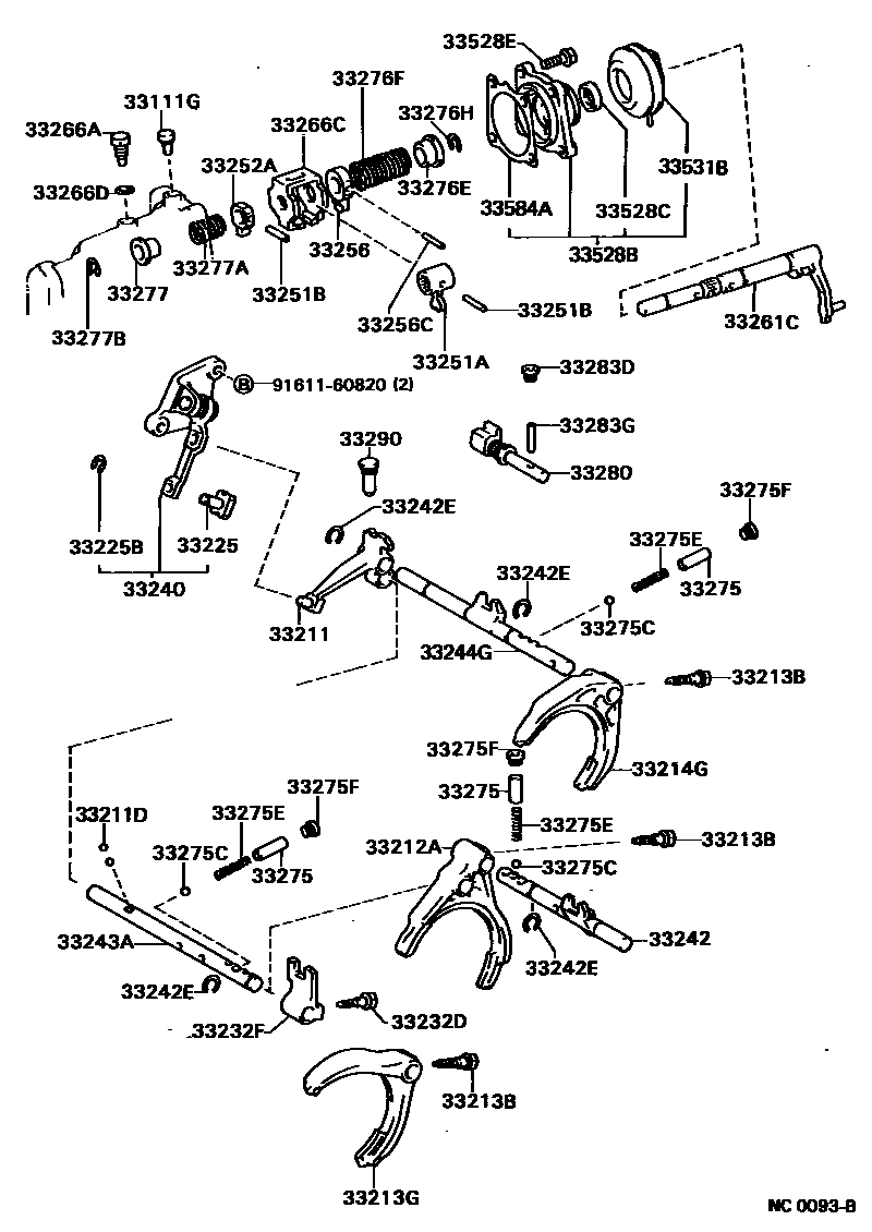 Toyota COROLLA 换档拨叉和换档杆轴(MTM) EPC diagram — NC0093B