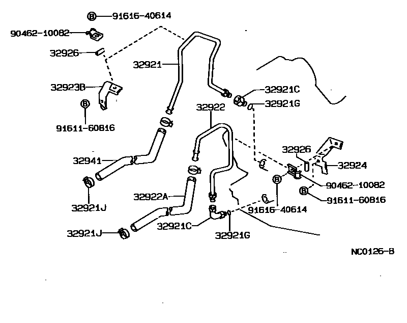 Toyota COROLLA 变速器油冷却器和配管(ATM) EPC diagram — NC0126B