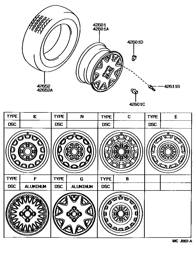Toyota COROLLA 车轮和车轮盖 EPC diagram — MCJ002A