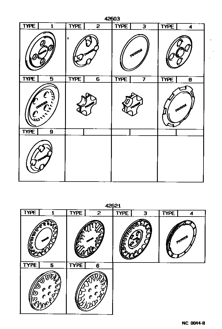 Toyota COROLLA 车轮和车轮盖 EPC diagram — NC0044B