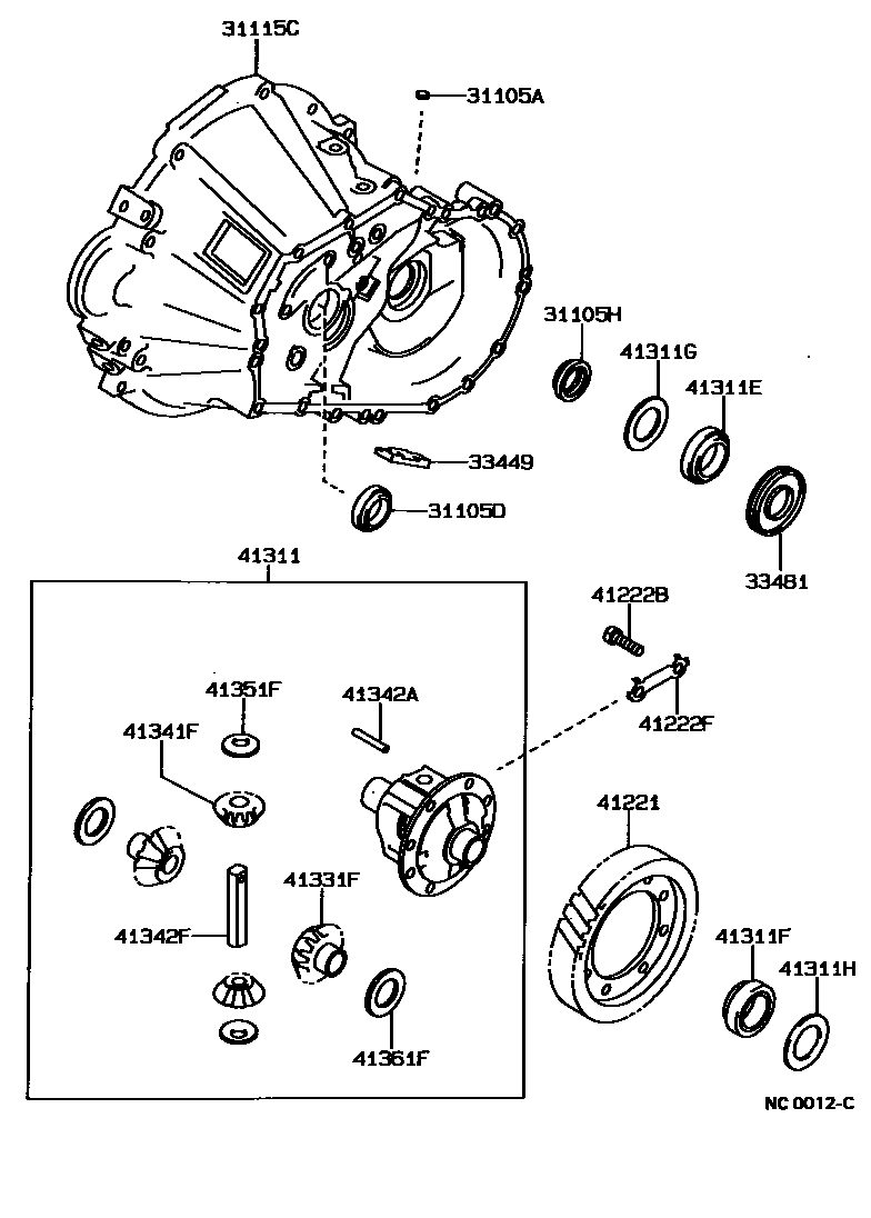 Toyota COROLLA 前桥壳和差速器 EPC diagram — NC0012C
