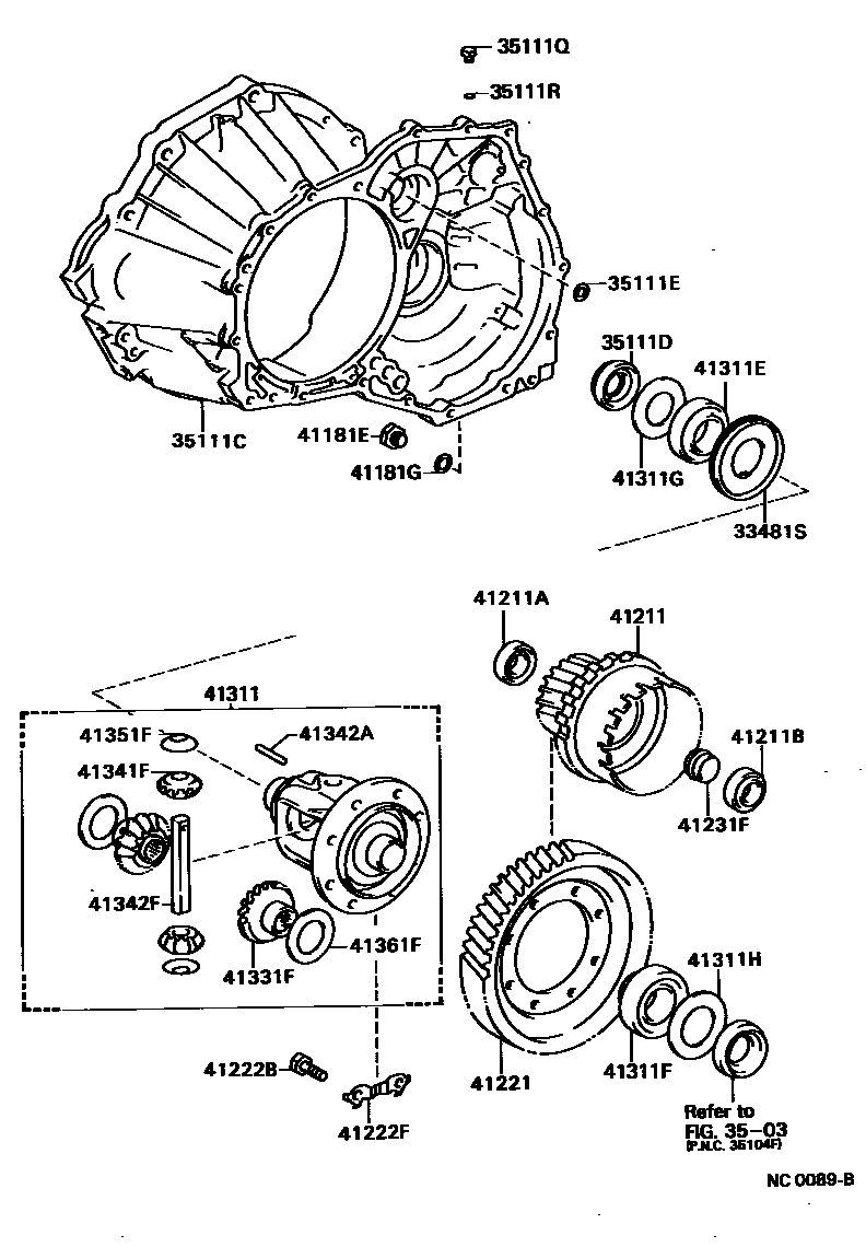Toyota COROLLA 前桥壳和差速器 EPC diagram — NC0089B