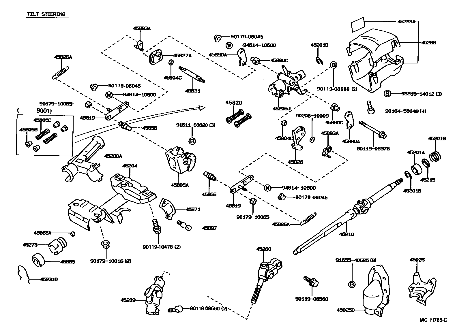 Toyota COROLLA Steering Column & Shaft EPC diagram — MCH765C