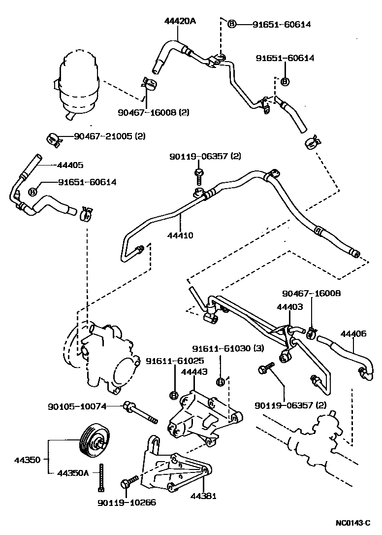 Toyota COROLLA 动力转向配管 EPC diagram — NC0143C