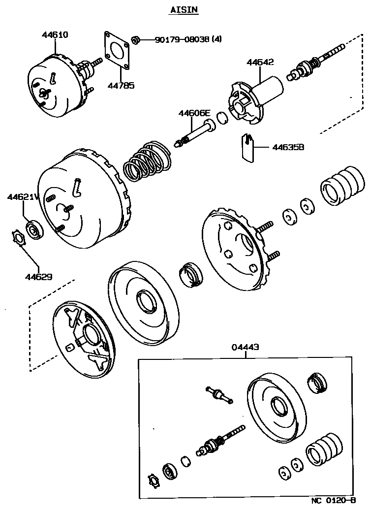 Toyota COROLLA 制动助力器和真空管 EPC diagram — NC0120B