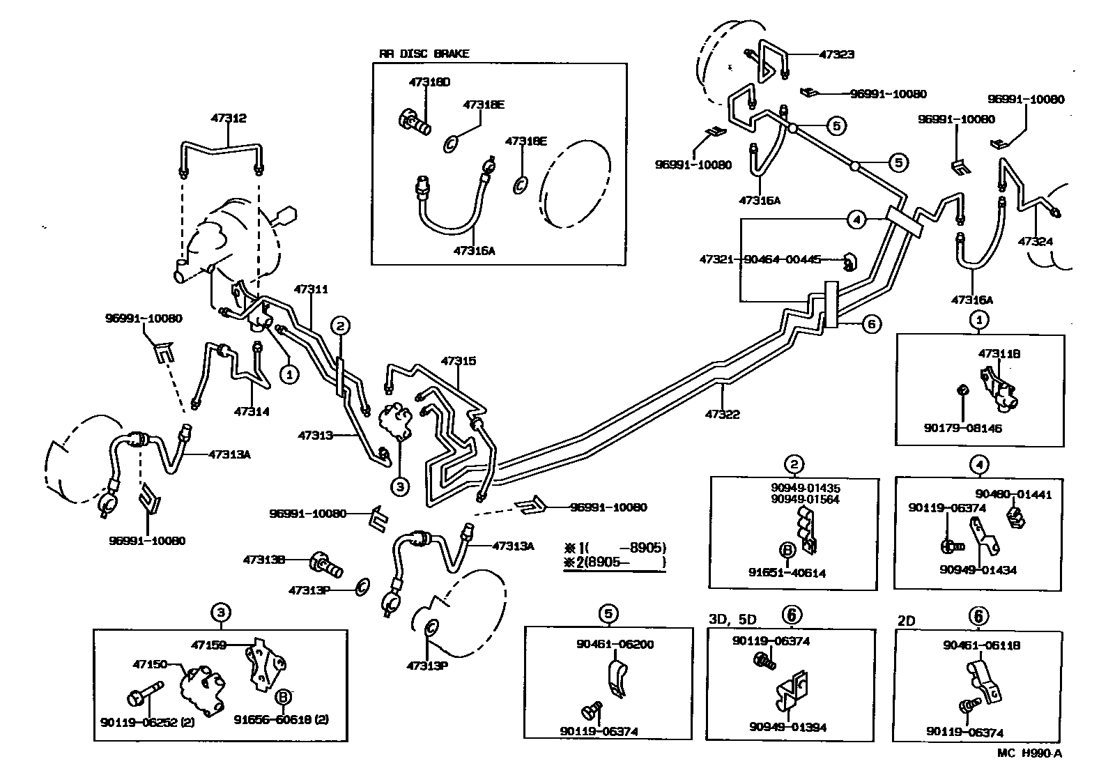 Toyota COROLLA 制动配管和卡箍 EPC diagram — MCH990A