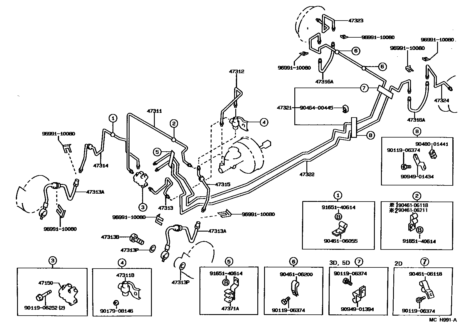 Toyota COROLLA 制动配管和卡箍 EPC diagram — MCH991A