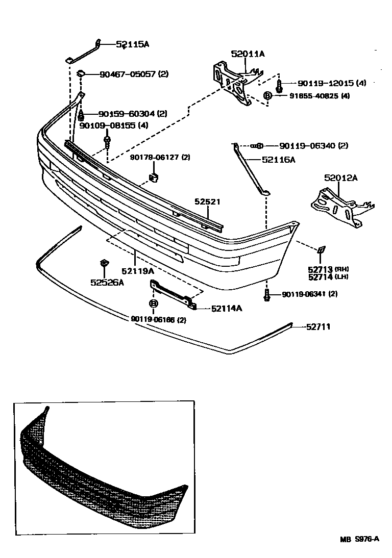 Toyota COROLLA 前保险杠及附件 EPC diagram — MBS976A