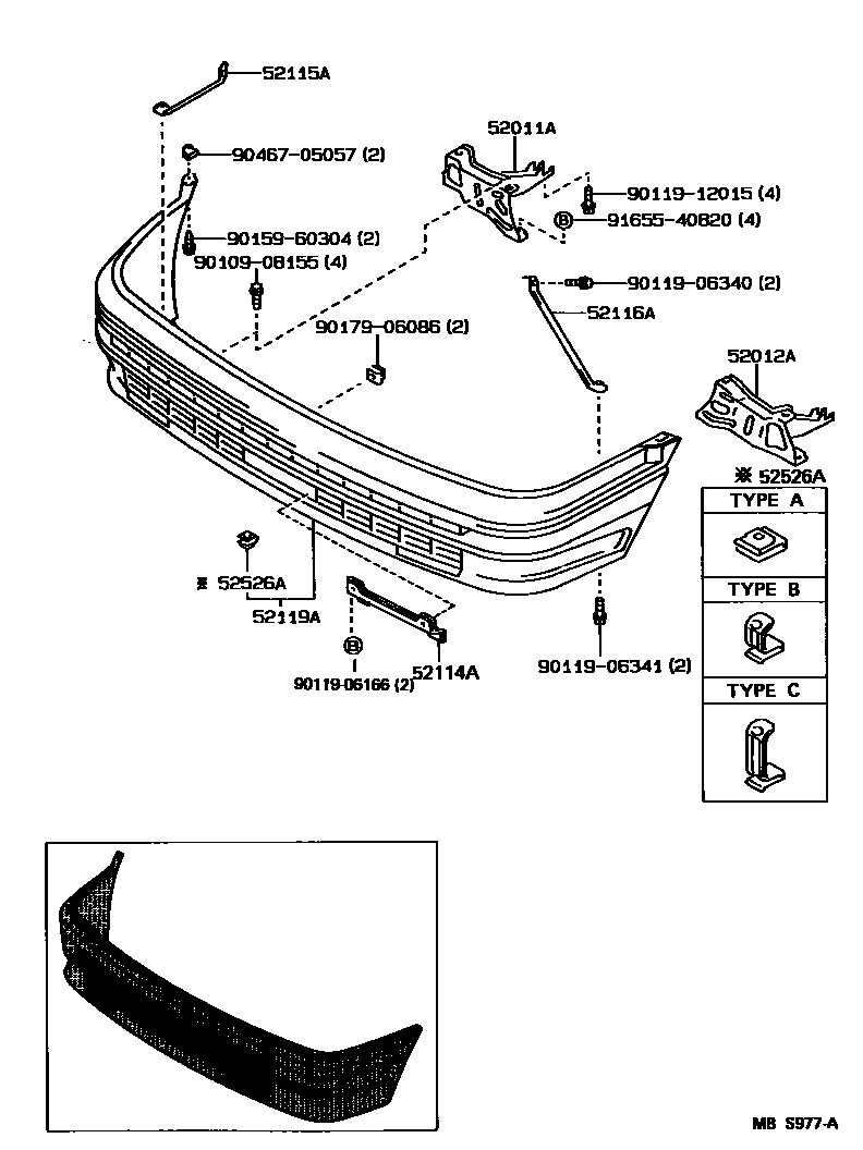 Toyota COROLLA 前保险杠及附件 EPC diagram — MBS977A