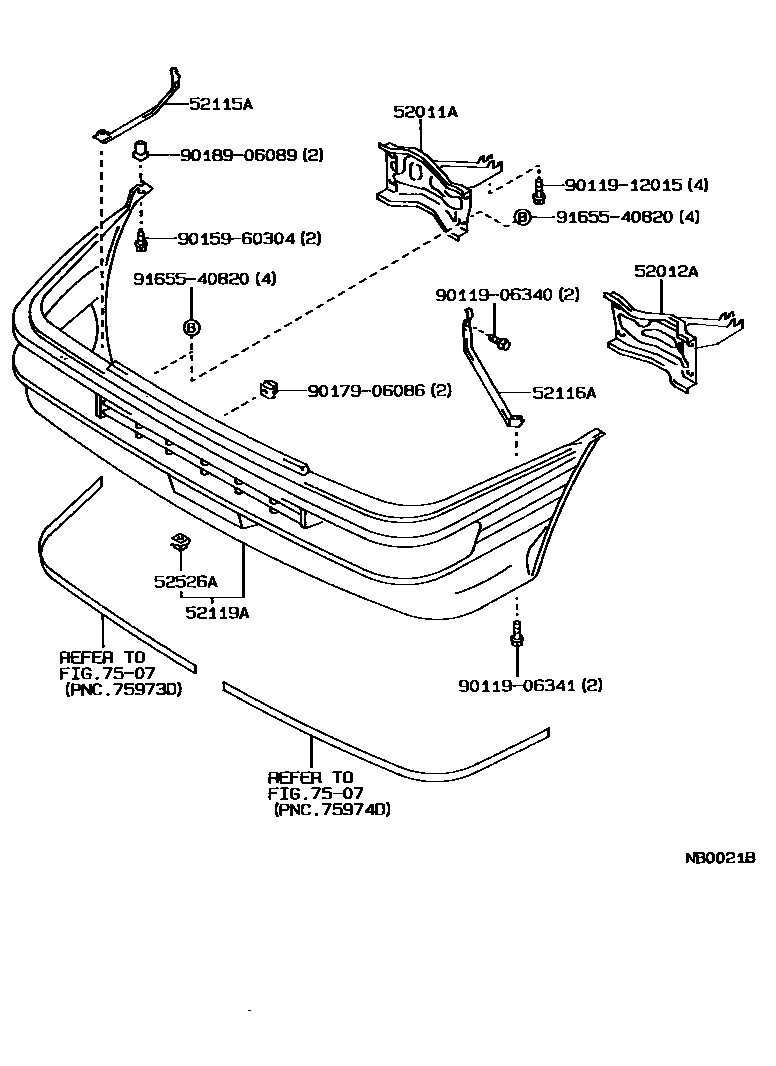 Toyota COROLLA 前保险杠及附件 EPC diagram — NB0021B