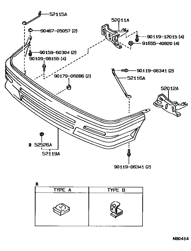 Toyota COROLLA 前保险杠及附件 EPC diagram — NB0414