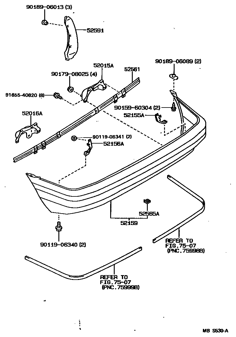 Toyota COROLLA 后保险杠及附件 EPC diagram — MBS530A