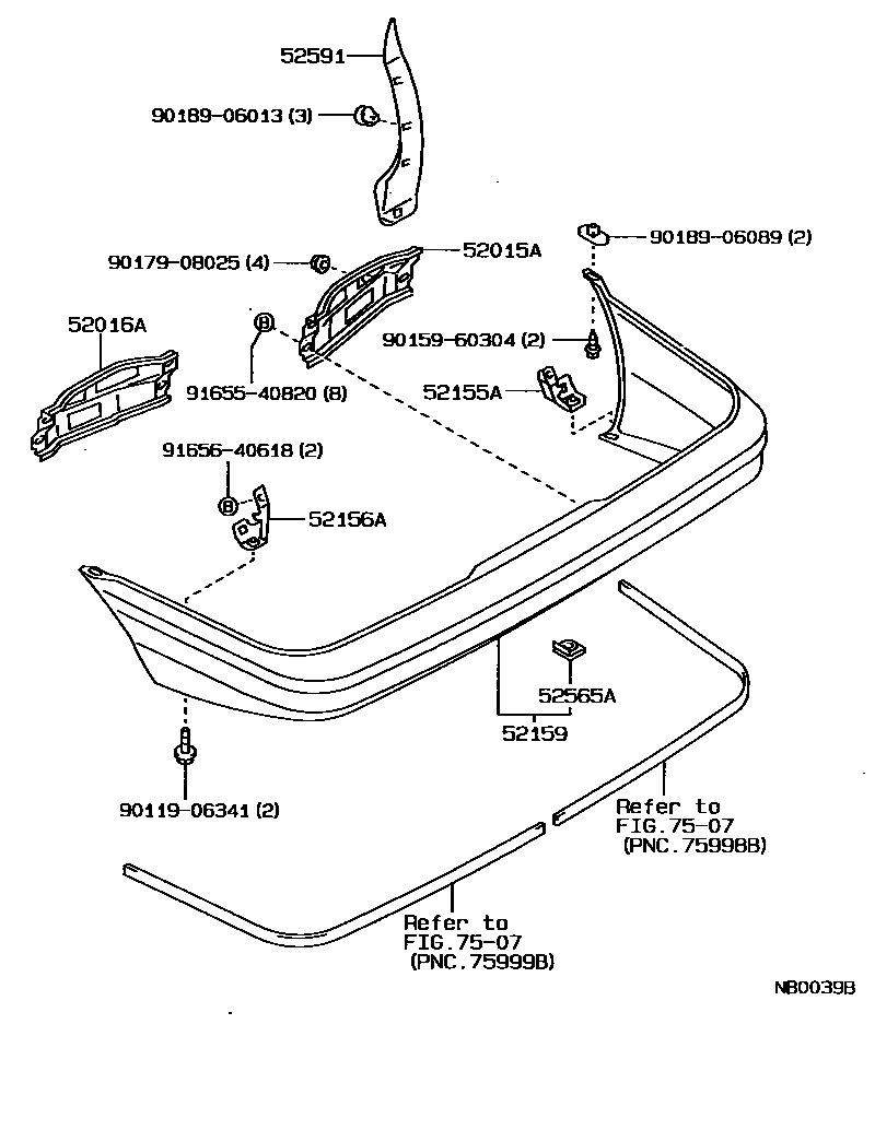Toyota COROLLA 后保险杠及附件 EPC diagram — NB0039B
