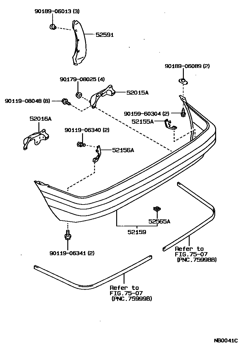 Toyota COROLLA 后保险杠及附件 EPC diagram — NB0041C