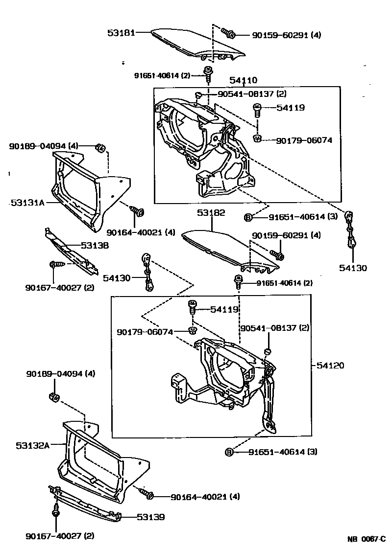 Toyota COROLLA radiator grille EPC diagram — NB0067C