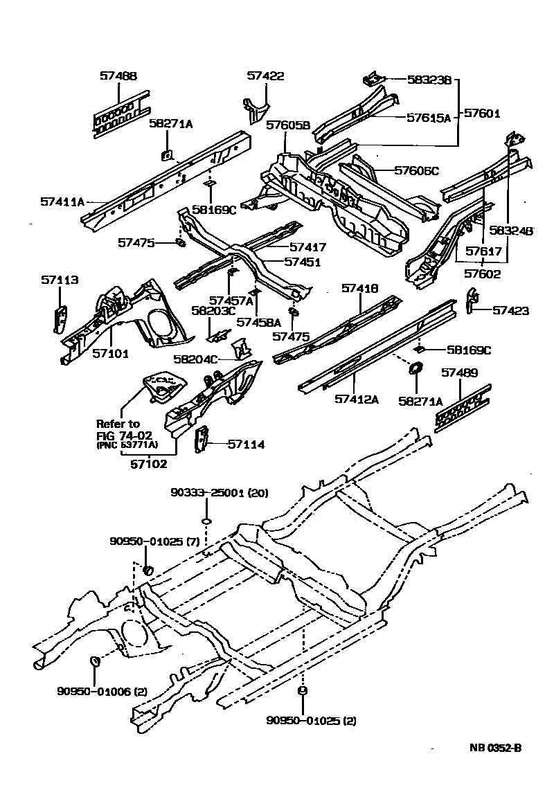 Toyota COROLLA Floor stringers EPC diagram — NB0352B