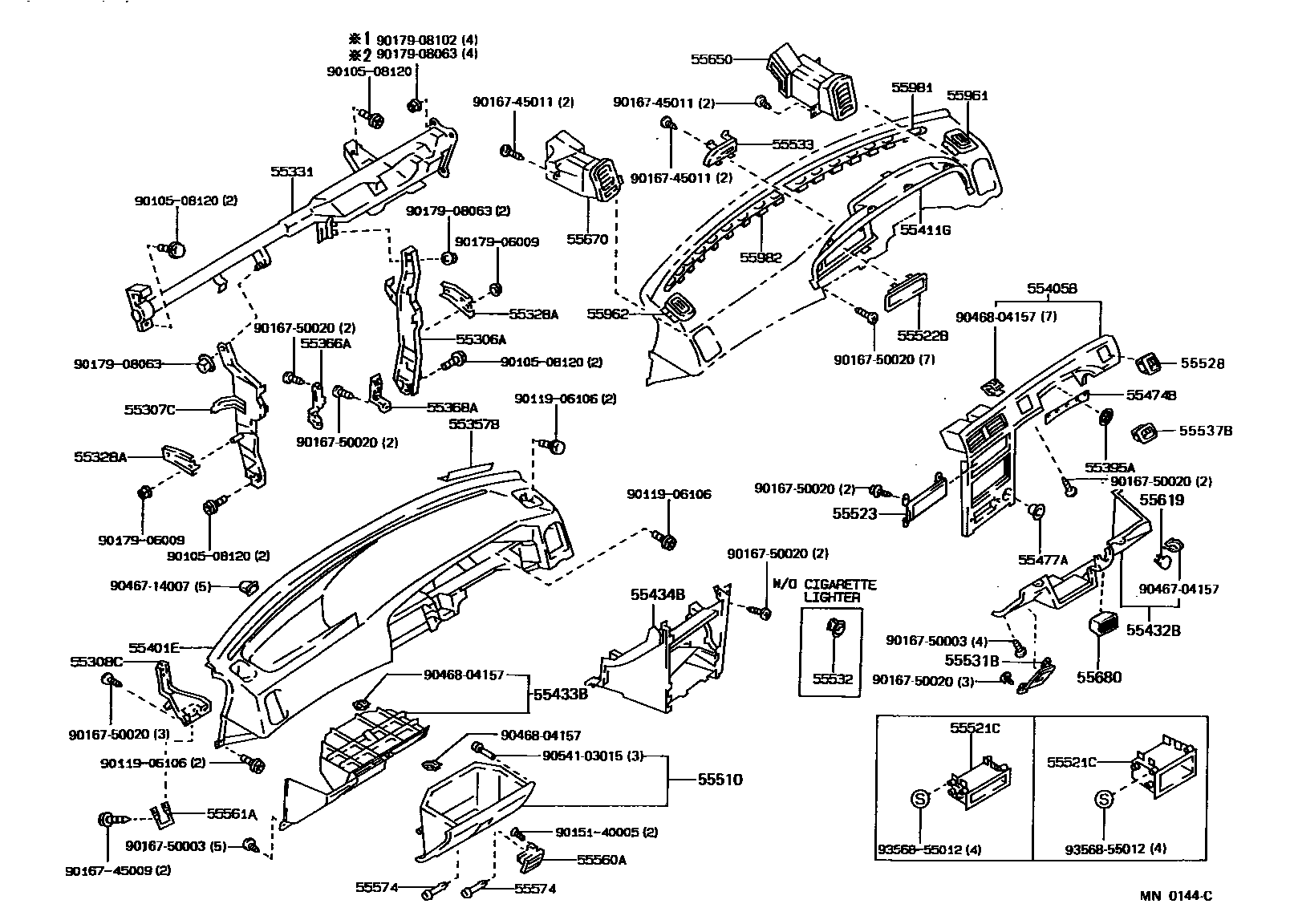 Toyota COROLLA 仪表板和手套箱 EPC diagram — MN0144C