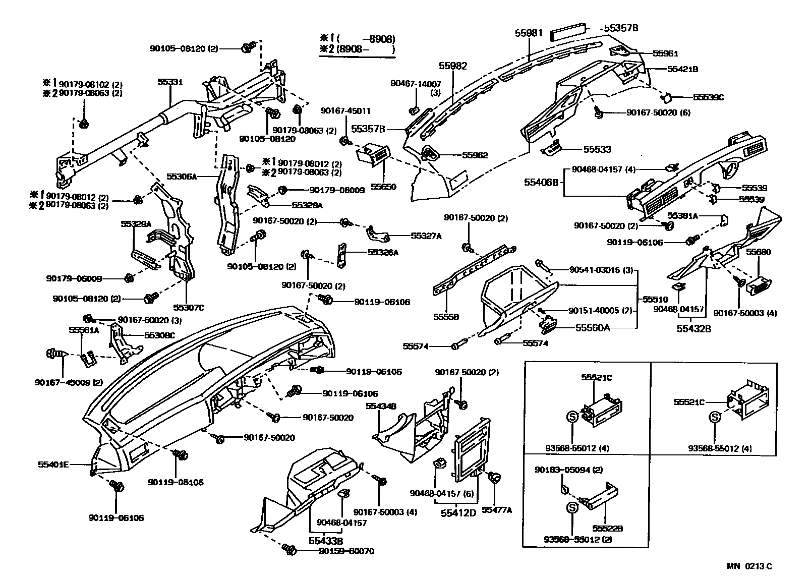 Toyota COROLLA 仪表板和手套箱 EPC diagram — MN0213C