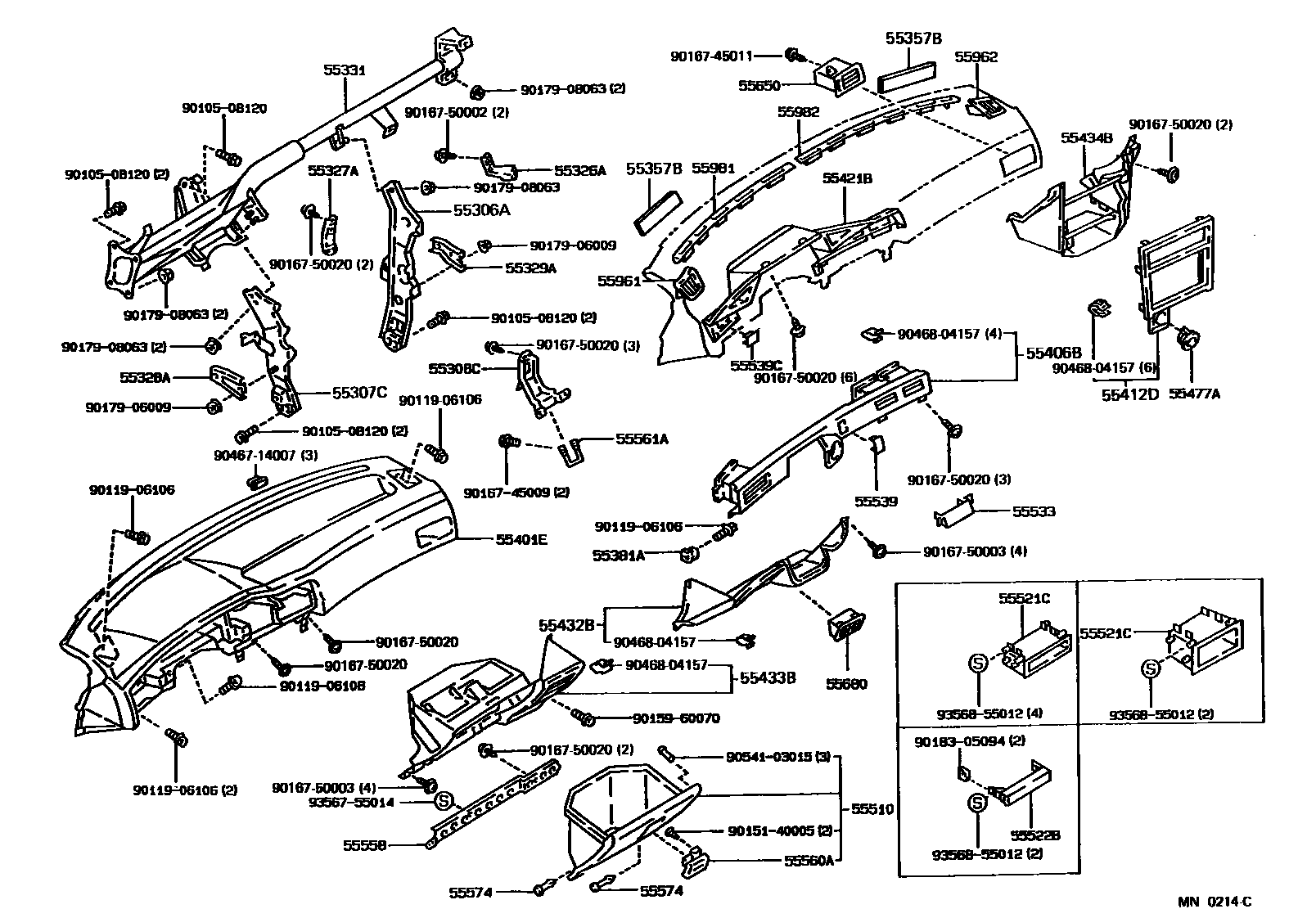 Toyota COROLLA 仪表板和手套箱 EPC diagram — MN0214C