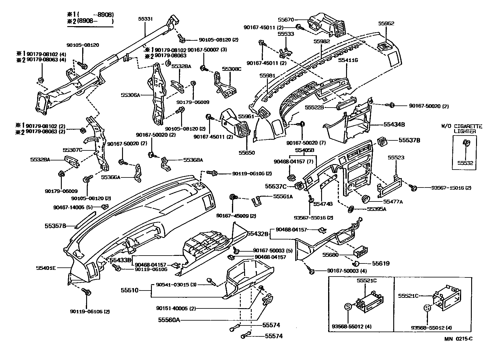 Toyota COROLLA 仪表板和手套箱 EPC diagram — MN0215C