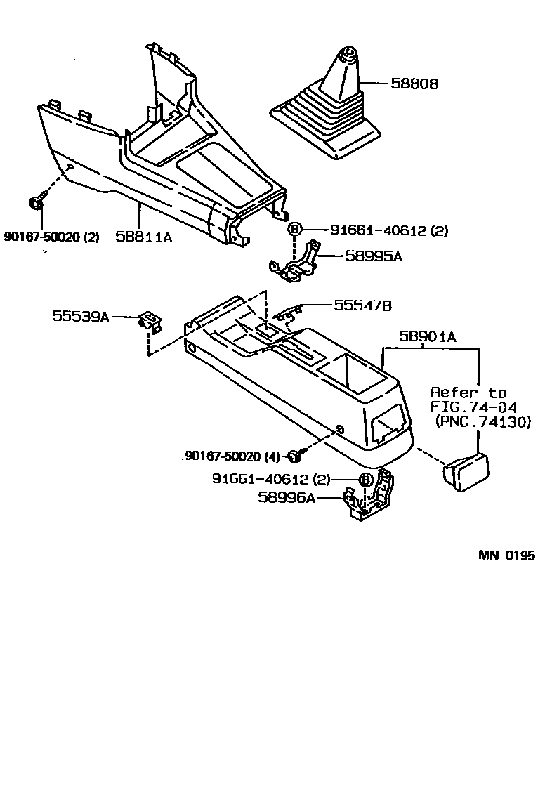 Toyota COROLLA 中央扶手箱和支架 EPC diagram — MN0195