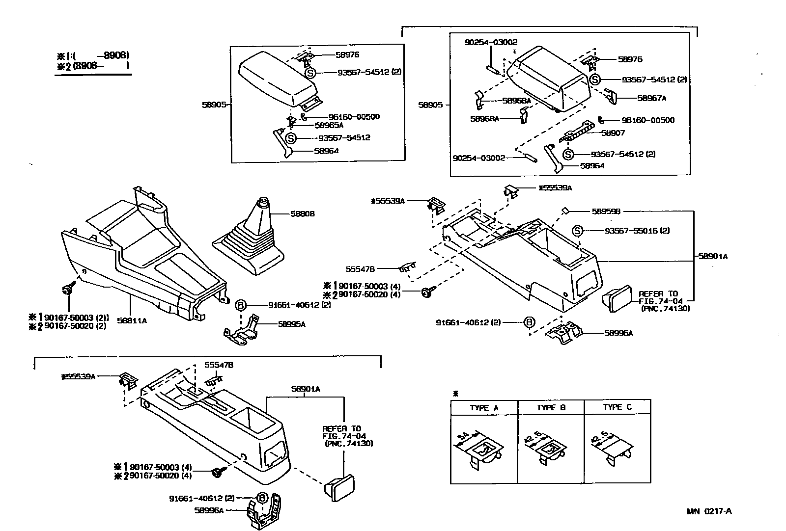 Toyota COROLLA 中央扶手箱和支架 EPC diagram — MN0217A