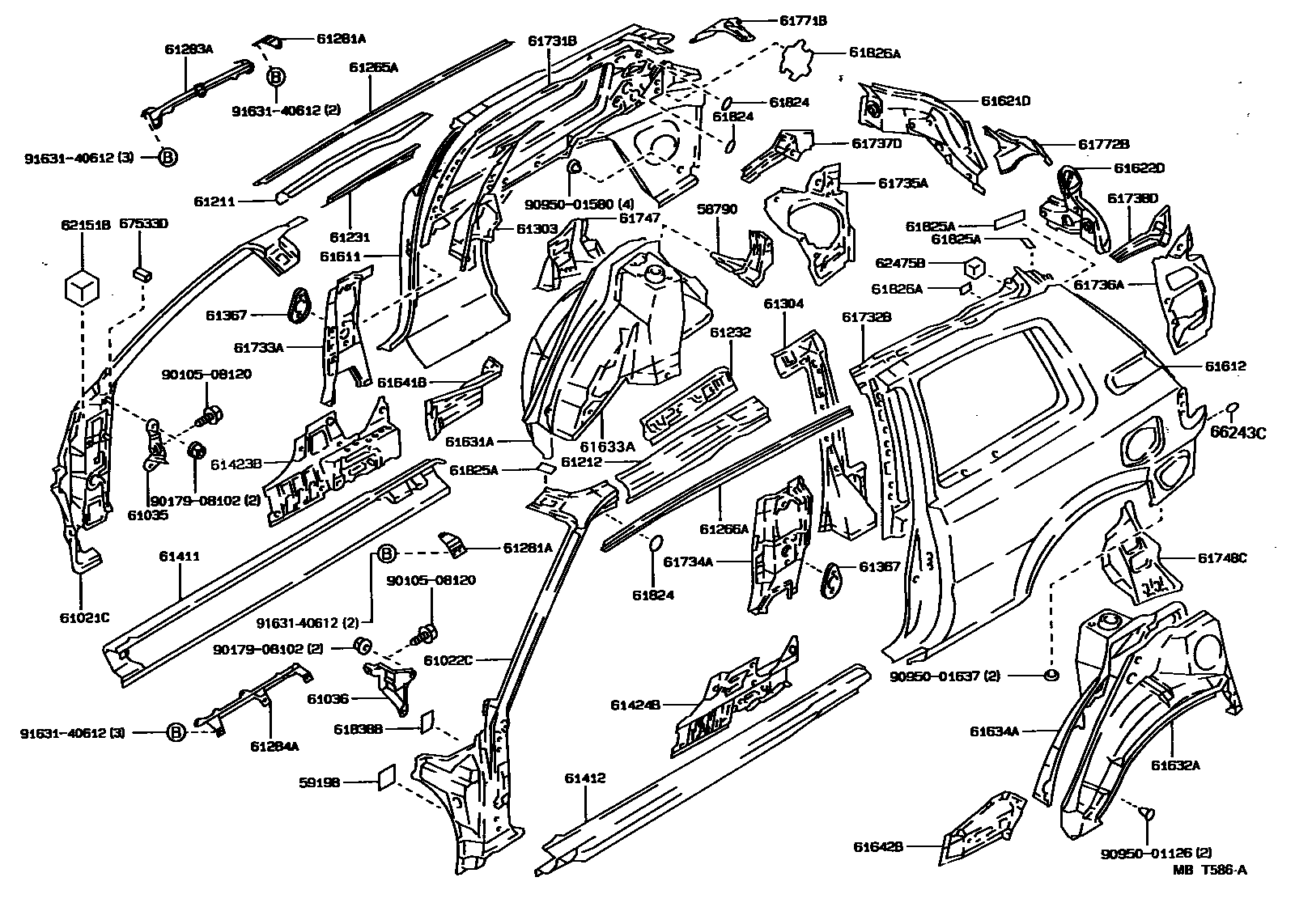 Toyota COROLLA 侧梁 EPC diagram — MBT586A