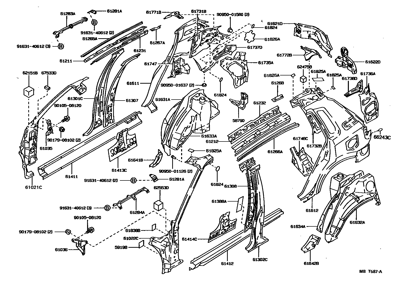 Toyota COROLLA 侧梁 EPC diagram — MBT587A