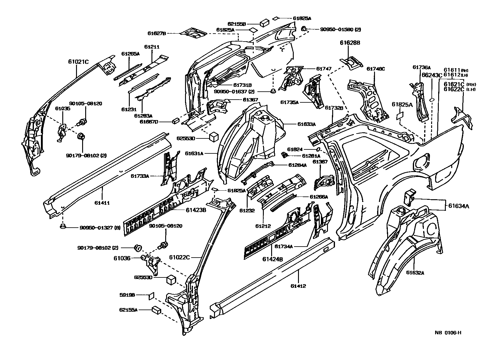 Toyota COROLLA 侧梁 EPC diagram — NB0106H