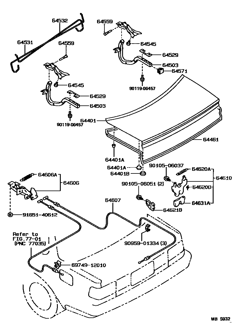 Toyota COROLLA 行李箱门和行李箱锁 EPC diagram — MBS932