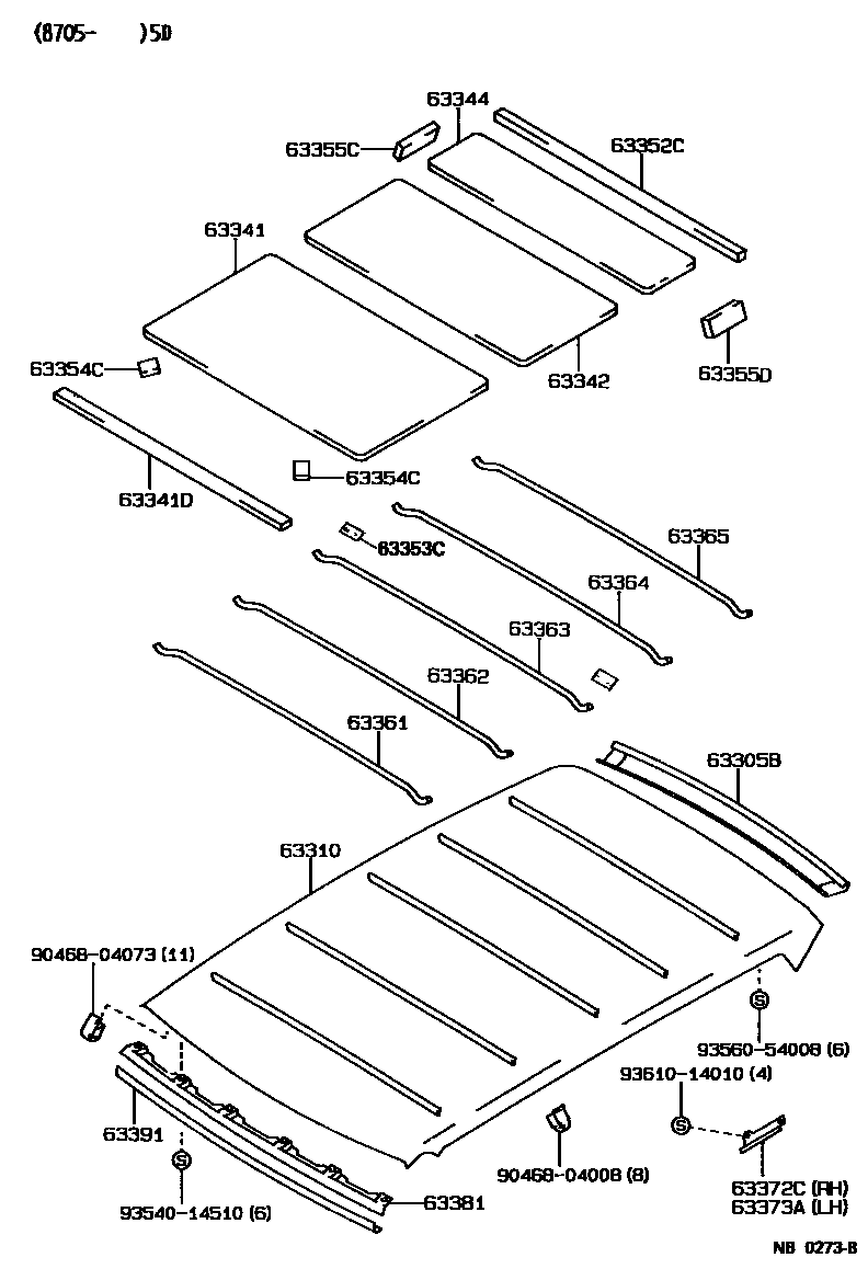 Toyota COROLLA 车顶内衬和消声垫 EPC diagram — NB0273B