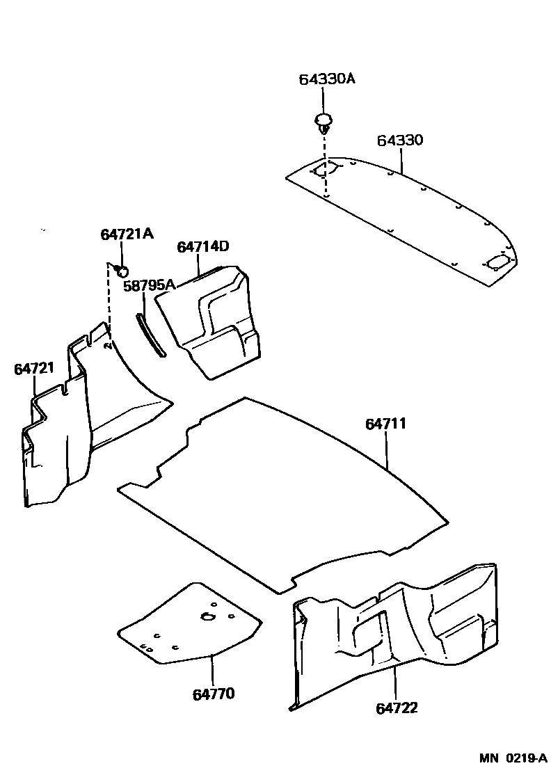 Toyota COROLLA 杂物箱板和行李箱垫 EPC diagram — MN0219A