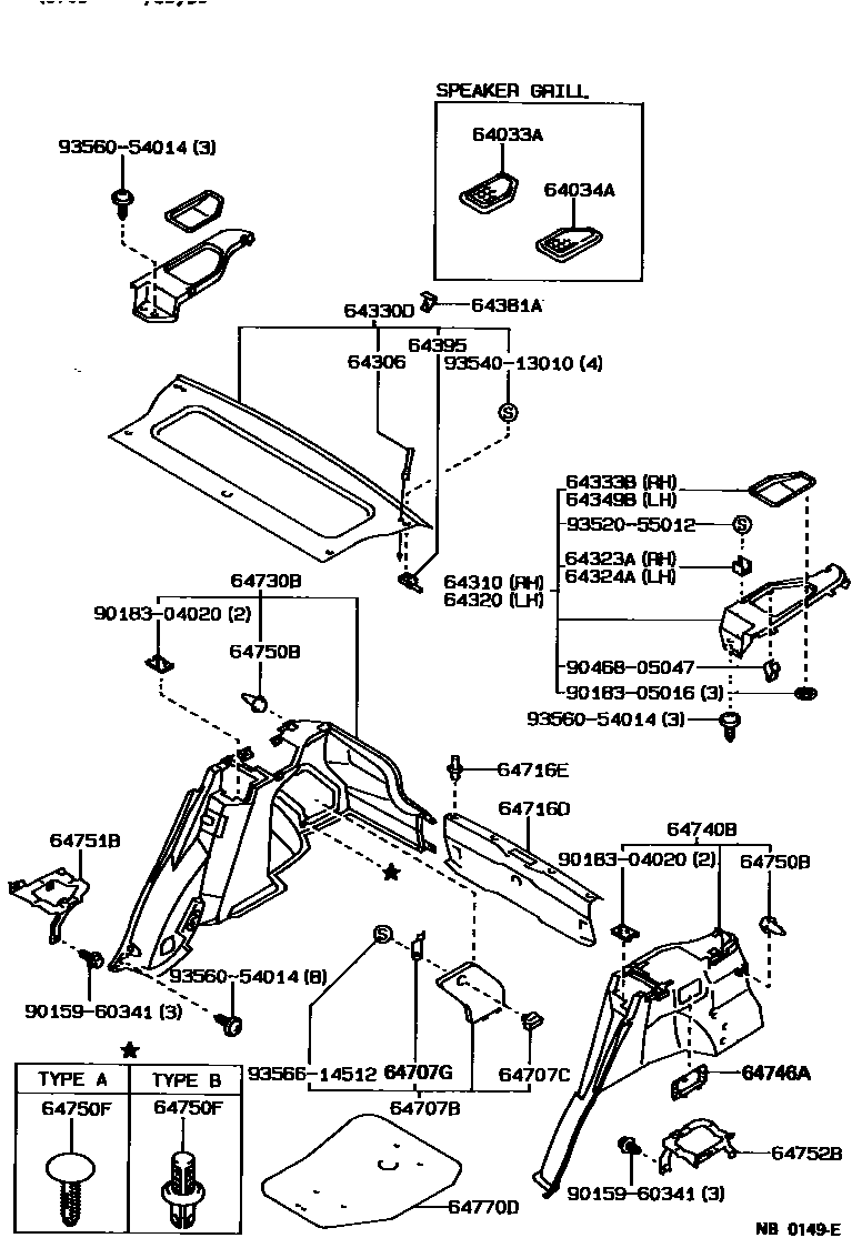Toyota COROLLA 底板和底板装饰罩 EPC diagram — NB0149E