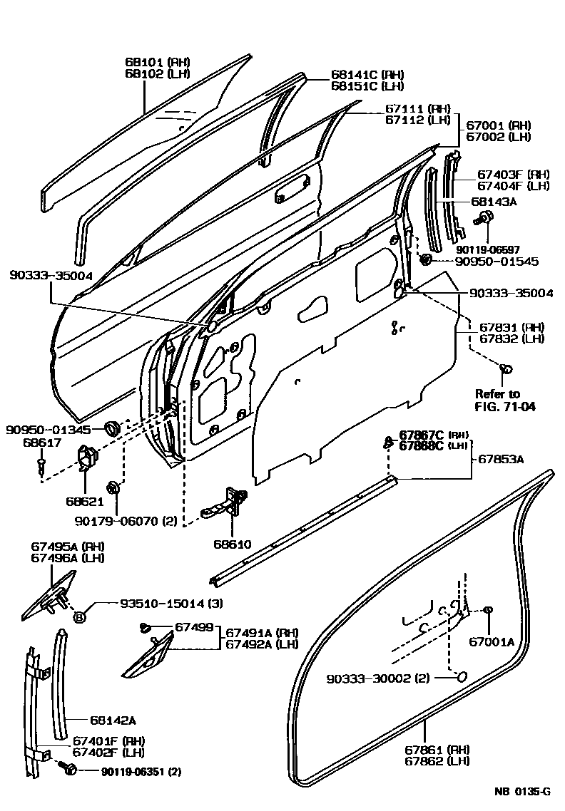 Toyota COROLLA 前门板和前门玻璃 EPC diagram — NB0135G