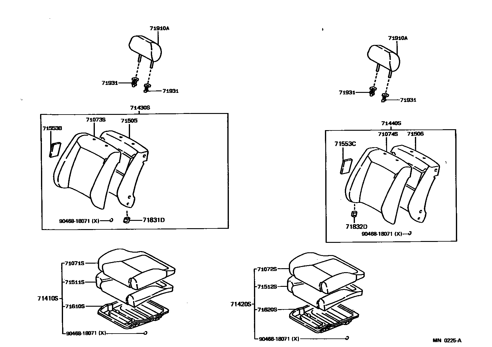 Toyota COROLLA 前排座椅和座椅滑轨 EPC diagram — MN0225A